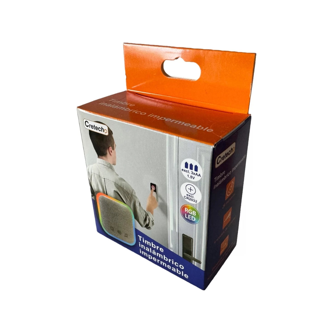 Timbre Inalámbrico Cretech Dy100494 Gris - Impermeable, 150m Alcance, LED RGB