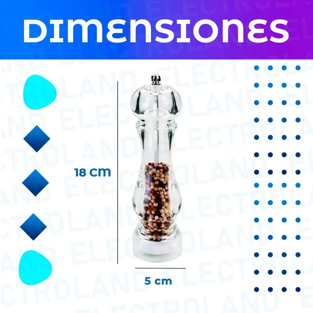 Pimentero Molinillo Sal y Pimienta Acrílico - Regulable para Cocina Gourmet