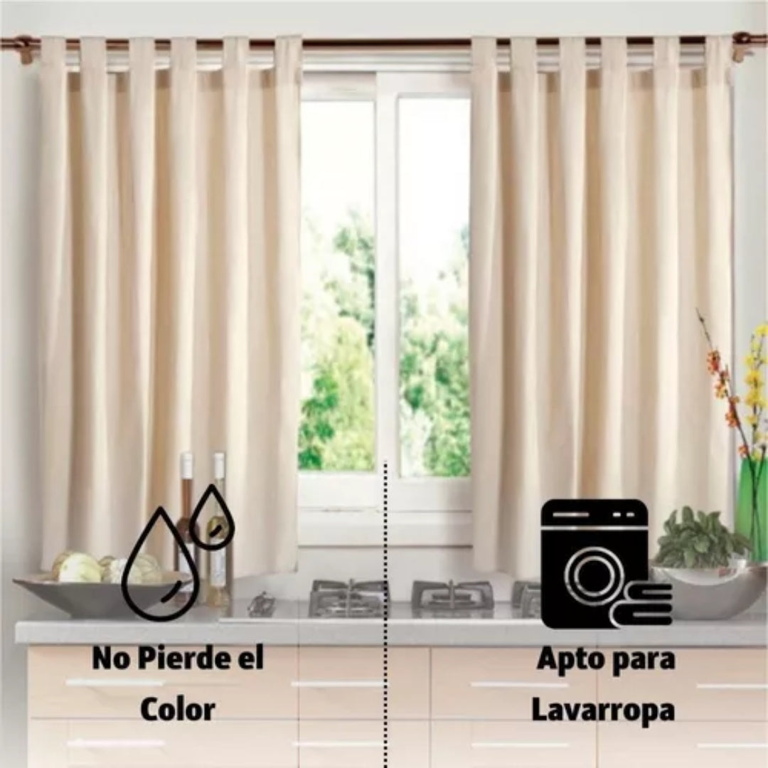 Cortinas Cortas de Cocina con Presillas - Diseño Rústico Liso