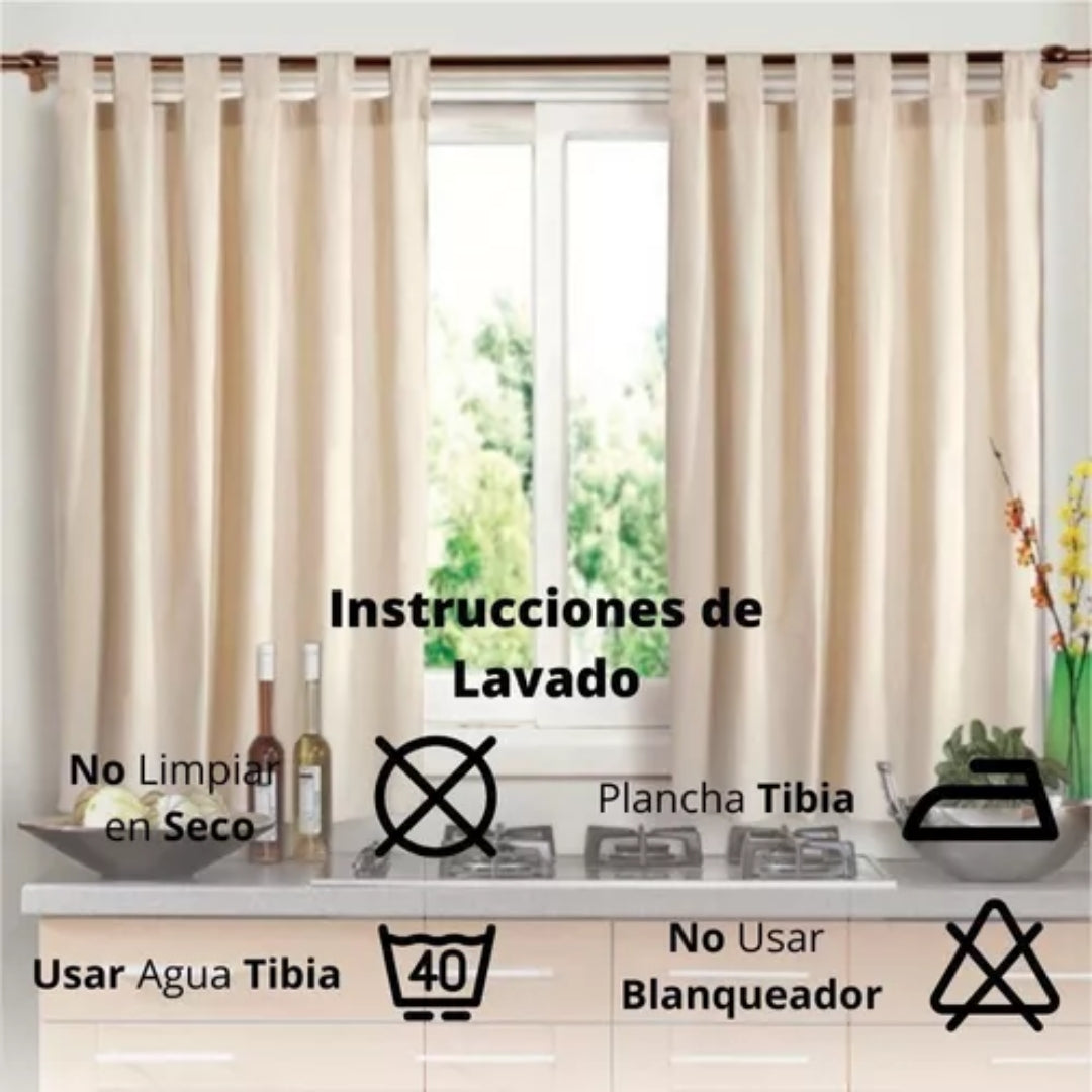 Cortinas Cortas de Cocina con Presillas - Diseño Rústico Liso