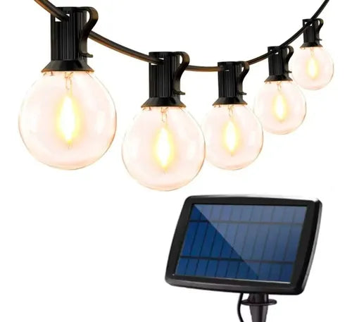 Guirnalda Solar LED para Exterior con 10 Bombillas | Luces Estilo Kermesse para Jardín, Patio y Terraza