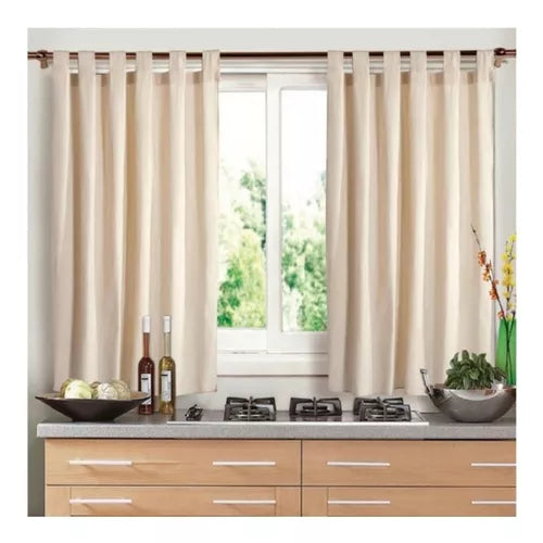 Cortinas Cortas de Cocina con Presillas - Diseño Rústico Liso