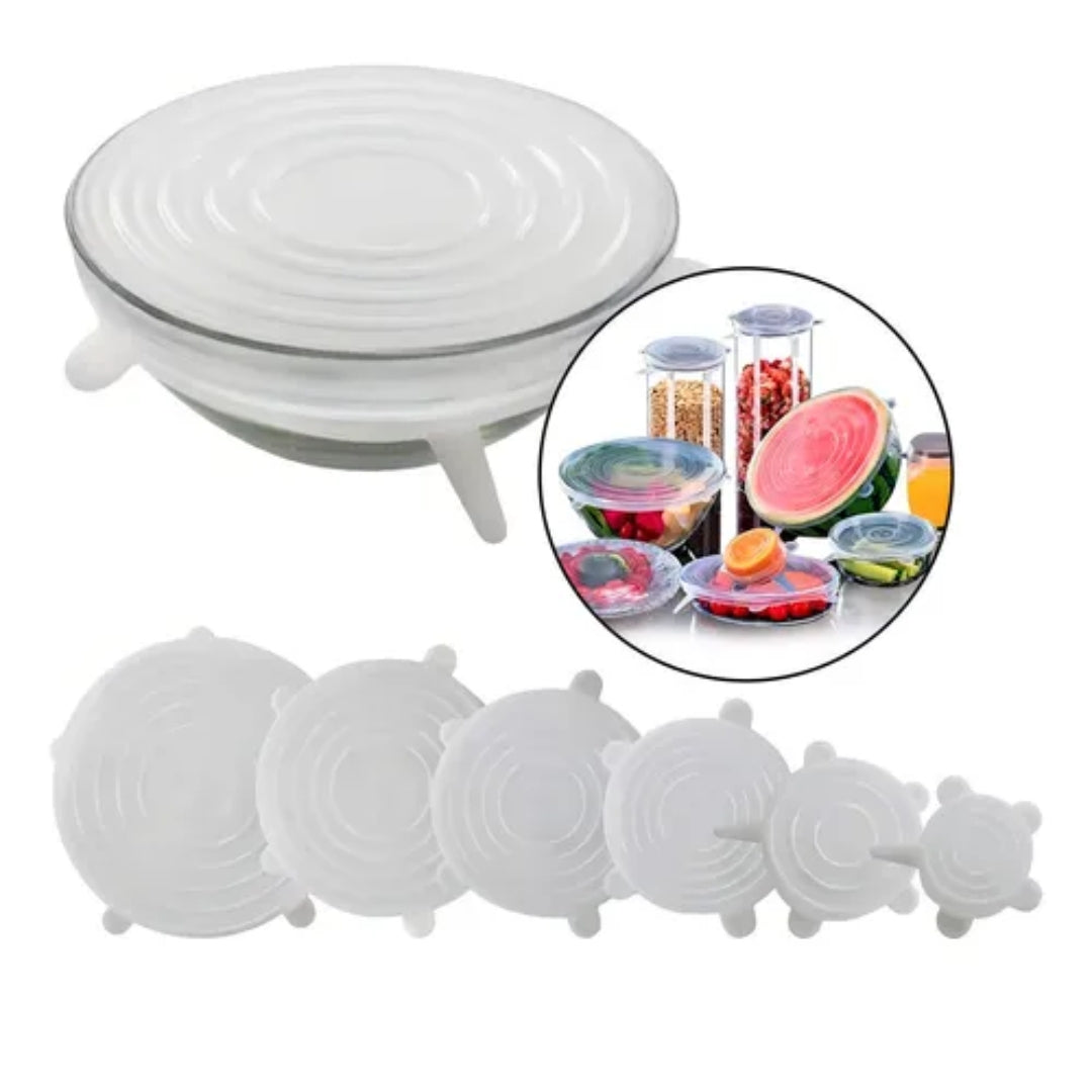 Set 6 Tapas De Silicona Elásticas Transparentes - Herméticas y Ecológicas