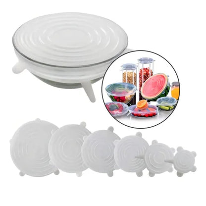 Set 6 Tapas De Silicona Elásticas Transparentes - Herméticas y Ecológicas