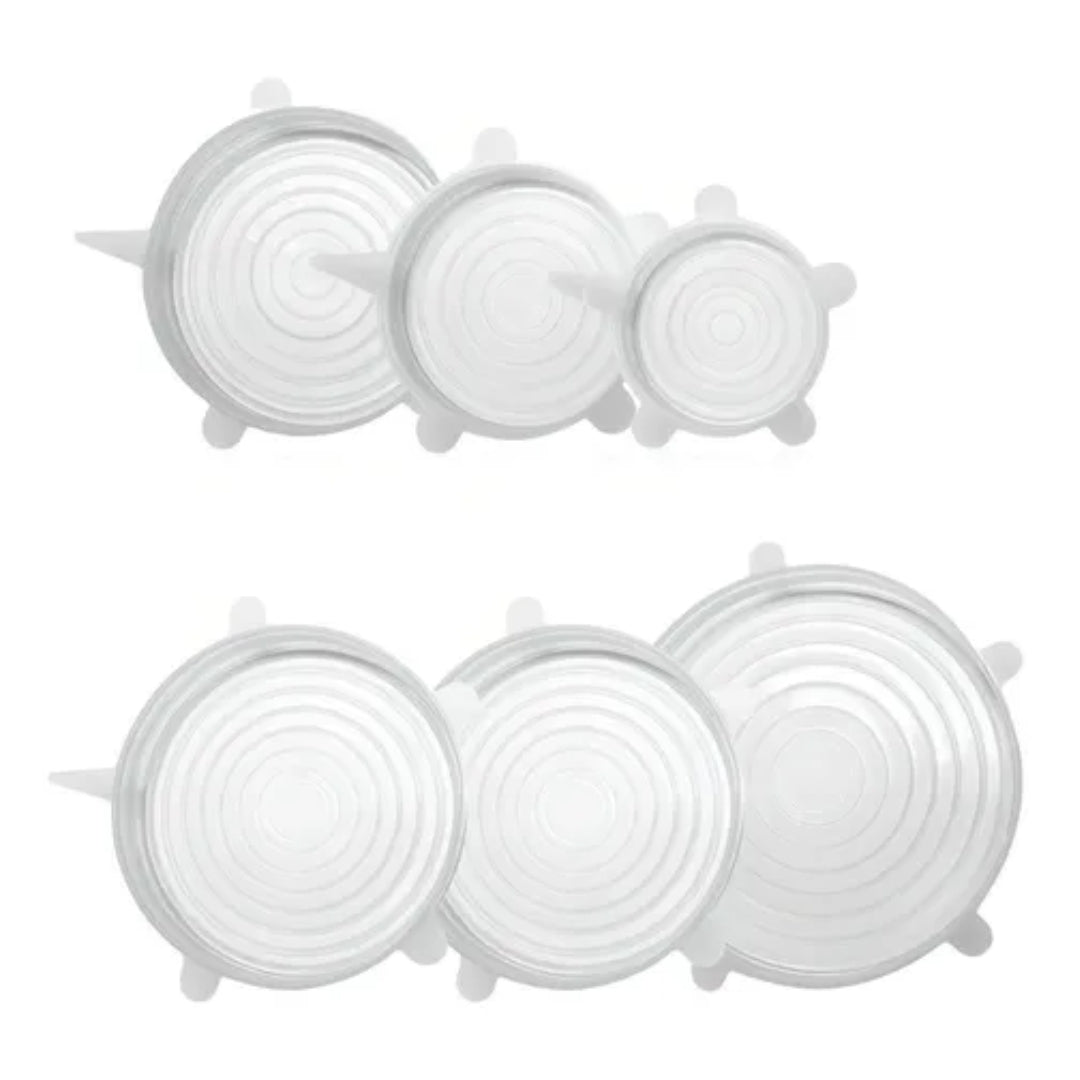 Set 6 Tapas De Silicona Elásticas Transparentes - Herméticas y Ecológicas