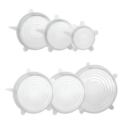 Set 6 Tapas De Silicona Elásticas Transparentes - Herméticas y Ecológicas
