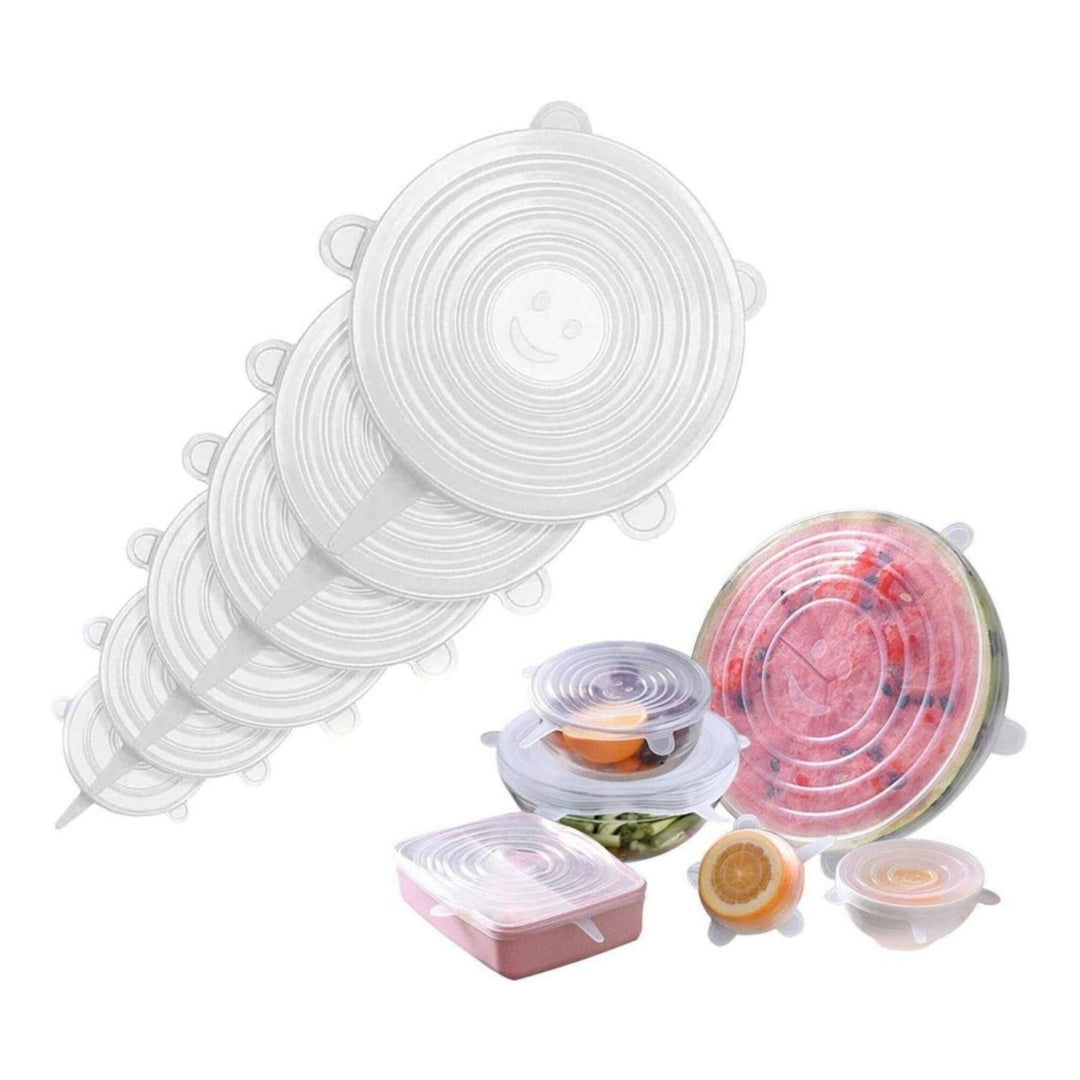 Set 6 Tapas De Silicona Elásticas Transparentes - Herméticas y Ecológicas