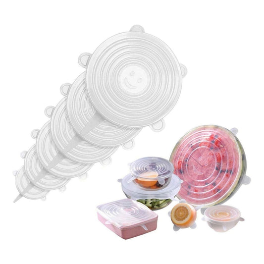 Set 6 Tapas De Silicona Elásticas Transparentes - Herméticas y Ecológicas