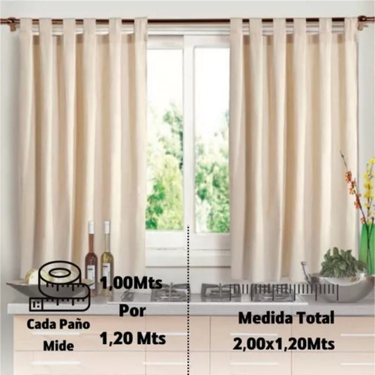 Cortinas Cortas de Cocina con Presillas - Diseño Rústico Liso