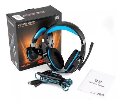 Auriculares Gamer Kotion Each G9000 (Negro y Azul) con Micrófono y Luz LED