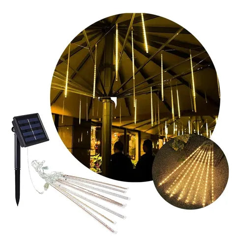 Luces de Navidad Solares Efecto Lluvia con 8 Tubos LED 30cm | Luz Cálida para Exterior y Decoración Festiva