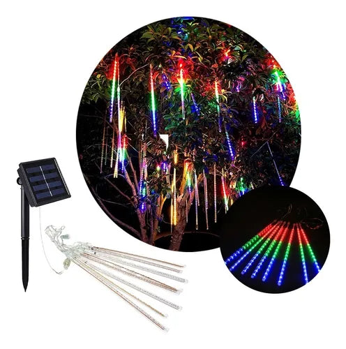 Luces de Navidad Solares Efecto Lluvia con 8 Tubos LED 30cm | Luz Cálida para Exterior y Decoración Festiva
