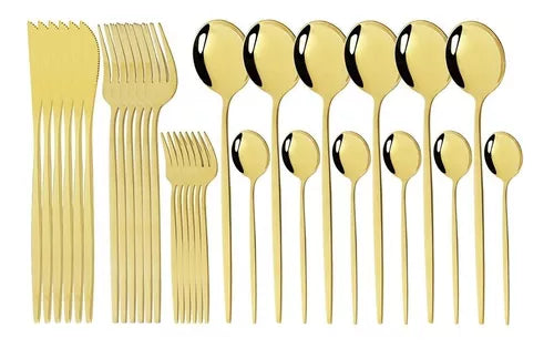 Set de Cubiertos Acero Inoxidable x24 Piezas | Juego Completo para 6 Personas (Varios Colores)