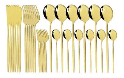 Set de Cubiertos Acero Inoxidable x24 Piezas | Juego Completo para 6 Personas (Varios Colores)