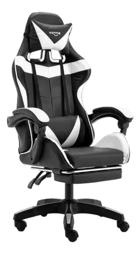 Silla Gamer Vonne SV-G0 Negra y Blanca - Ergonómica, Reclinable 160°, Apoyapiés