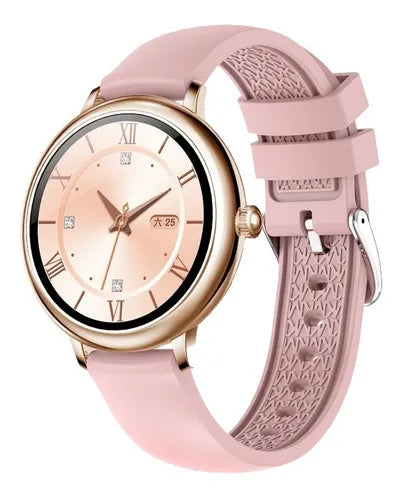 Smartwatch Genérico con Caja y Bisel Dorado, Malla Rosa de Silicona | Elegancia y Funcionalidad