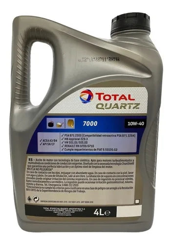 Aceite Total Quartz 7000 Semi-sintético 10w-40 | Bidón 4 Litros