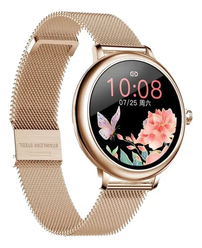 Smartwatch Genérico con Caja y Bisel Dorado, Malla Rosa de Silicona | Elegancia y Funcionalidad