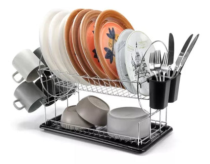 Escurridor de Platos de Acero Inoxidable con Bandeja | Secador de Vajilla Moderno