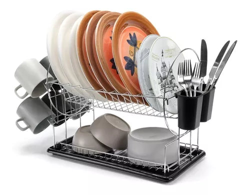 Escurridor de Platos de Acero Inoxidable con Bandeja | Secador de Vajilla Moderno