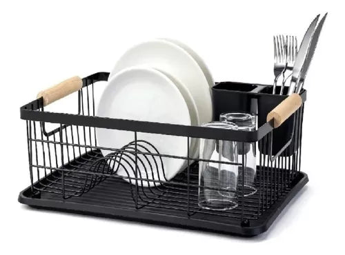 Escurreplatos Secaplatos Acero Negro | Con Bandeja y Cubiertero