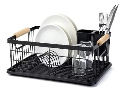 Escurreplatos Secaplatos Acero Negro | Con Bandeja y Cubiertero