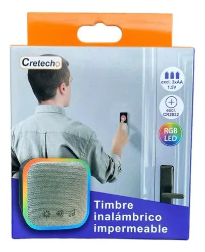 Timbre Inalámbrico Cretech Dy100494 Gris - Impermeable, 150m Alcance, LED RGB