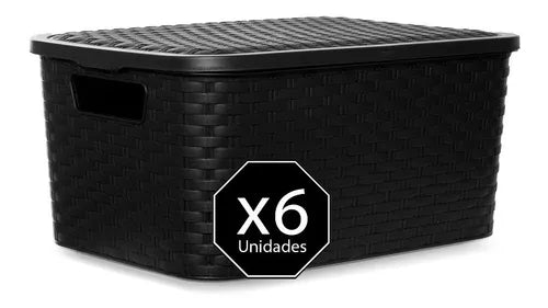 Cajas Organizadoras Símil Rattan Medianas con Tapa - Pack x6