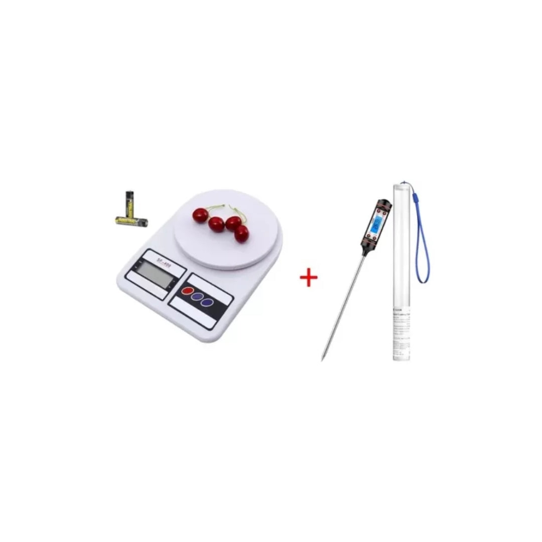 Combo Cocina: Balanza Digital 10kg + Termómetro de Comida Digital (Precisión y Control)