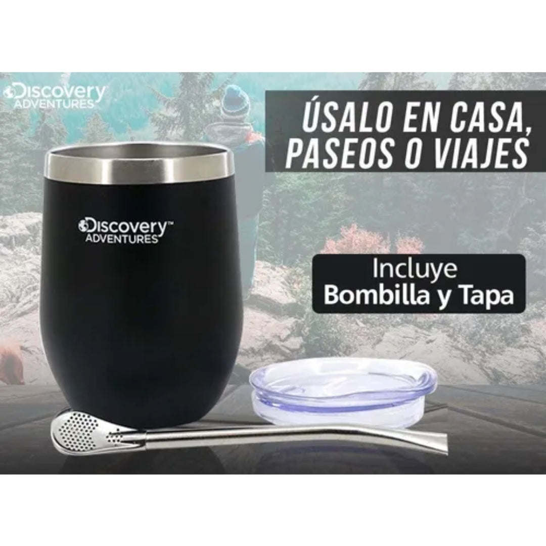Mate Térmico Discovery Acero Inoxidable | Vaso con Tapa y Bombilla (Varios Colores)