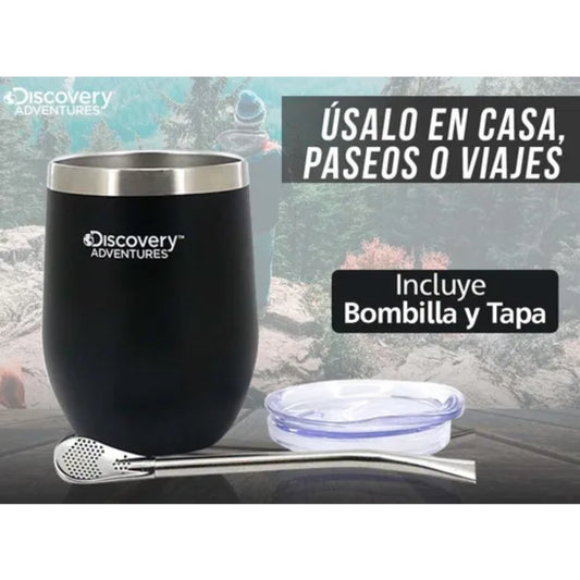 Mate Térmico Discovery Acero Inoxidable | Vaso con Tapa y Bombilla (Varios Colores)