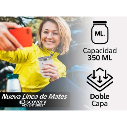 Mate Térmico Discovery Acero Inoxidable | Vaso con Tapa y Bombilla (Varios Colores)