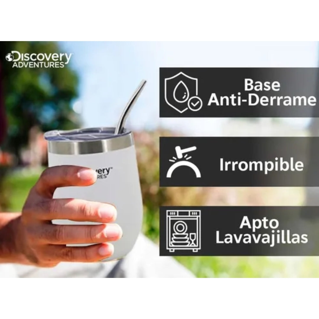 Mate Térmico Discovery Acero Inoxidable | Vaso con Tapa y Bombilla (Varios Colores)
