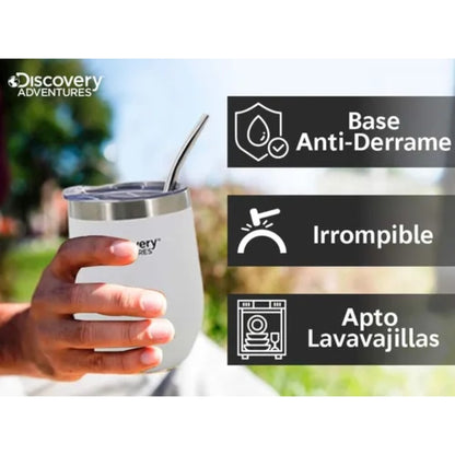 Mate Térmico Discovery Acero Inoxidable | Vaso con Tapa y Bombilla (Varios Colores)