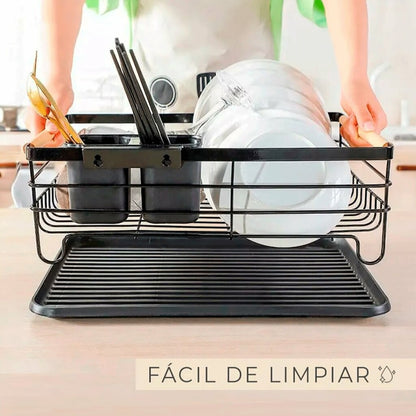 Escurreplatos Secaplatos Acero Negro | Con Bandeja y Cubiertero