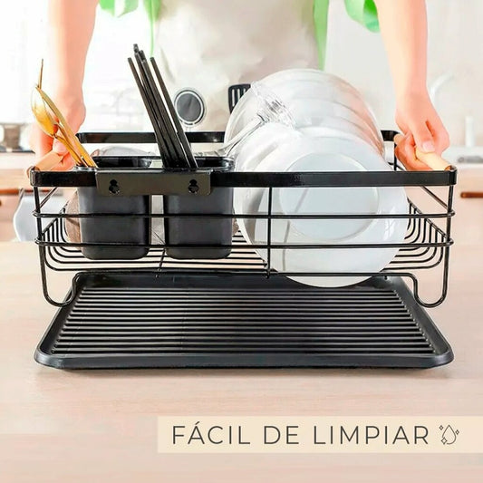 Escurreplatos Secaplatos Acero Negro | Con Bandeja y Cubiertero