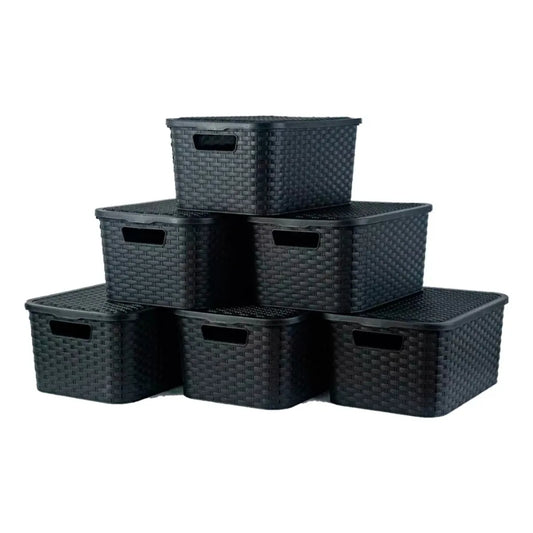 Cajas Organizadoras Símil Rattan Medianas con Tapa - Pack x6