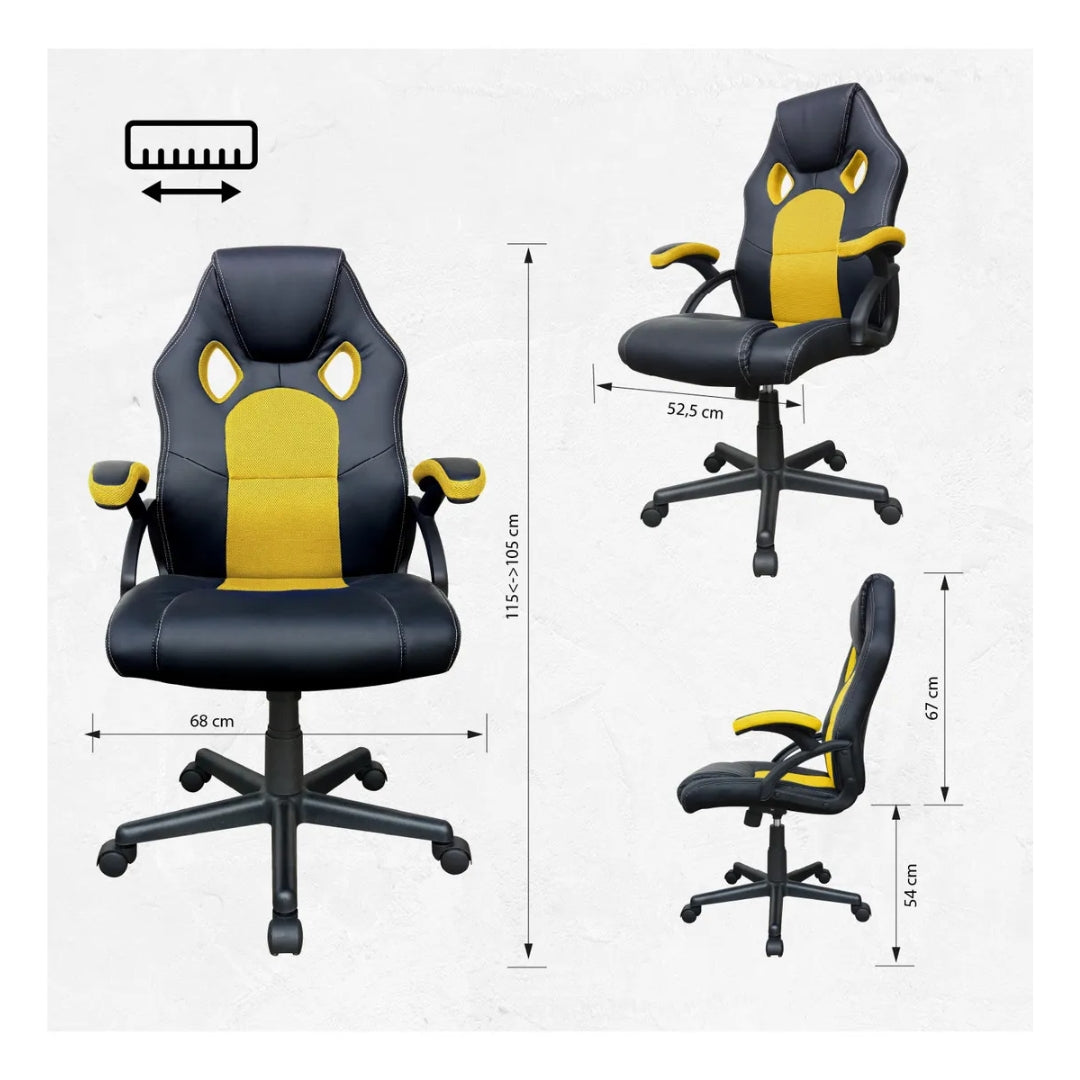 Silla Gamer DeSillas Pro Momentum Negro/Amarillo - Ergonómica, Giratoria, Soporte Lumbar