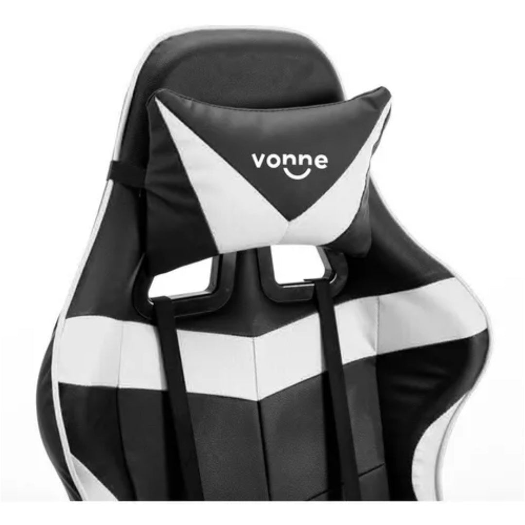 Silla Gamer Vonne SV-G0 Negra y Blanca - Ergonómica, Reclinable 160°, Apoyapiés