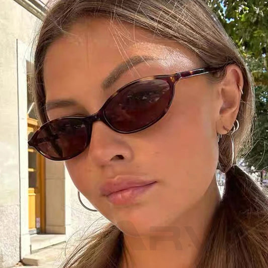 Gafas de Sol Retro con Montura Ovalada Pequeña, Estilo Leopardo para Mujer